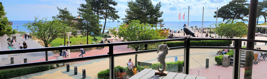 überdachter Balkon mit Blick zur Ostsee und Seebrücke